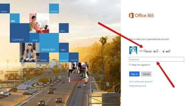Login with your credentials to Office 365